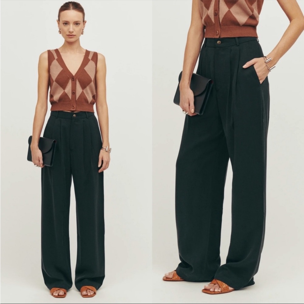 Reformation Black Wide-Leg High-Rise Trousers